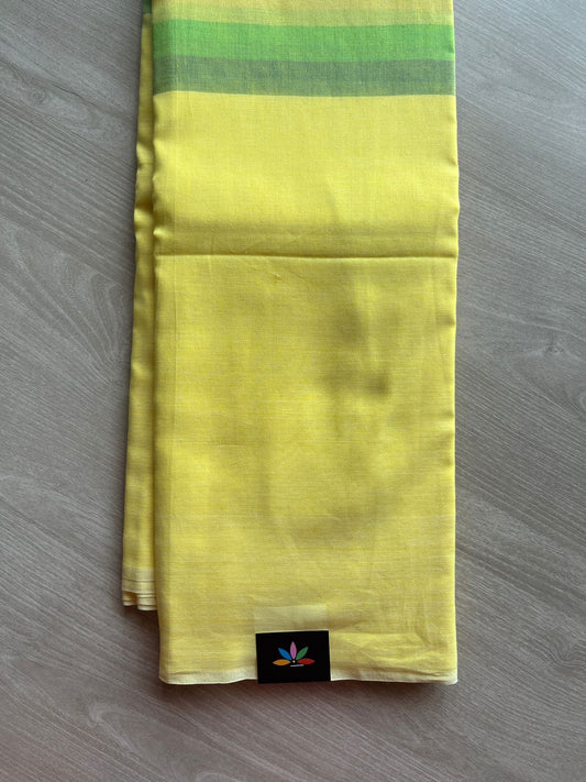 Pastel Yellow Minimalistic Bengal Soft Cotton Saree - 29679
