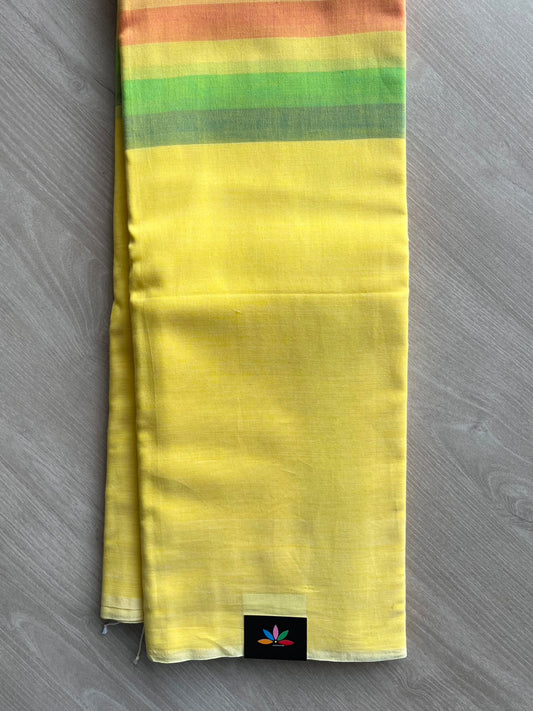 Pastel Yellow Minimalistic Bengal Soft Cotton Saree - 29679