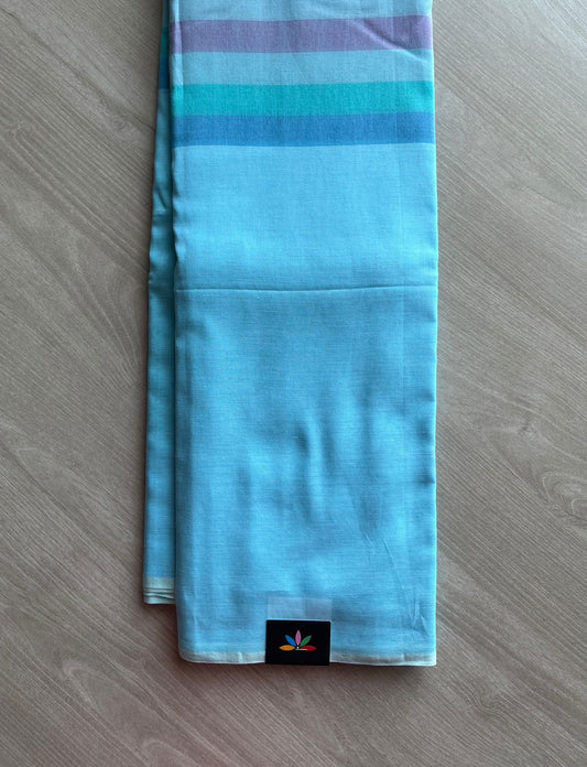 Sky Blue Minimalistic Bengal Soft Cotton Saree - 29680