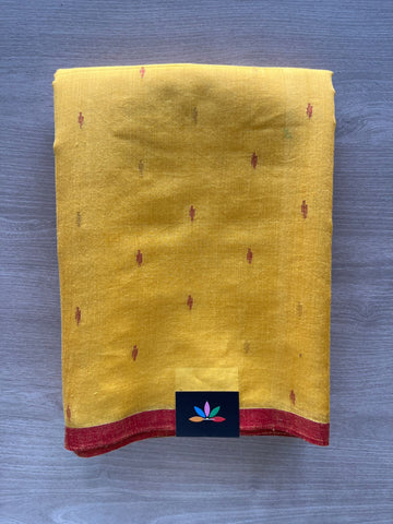Saffron Yellow Handwoven Cotton Silk Fine Jamdani Saree - 29687