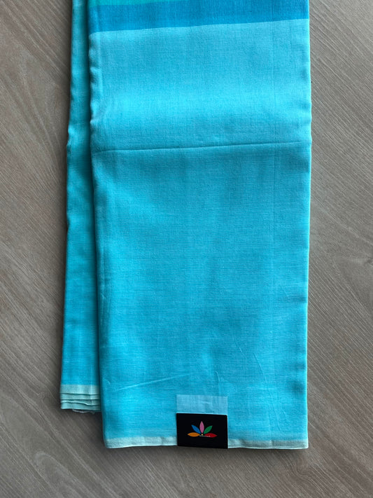 Sky Blue Minimalistic Bengal Soft Cotton Saree - 29680