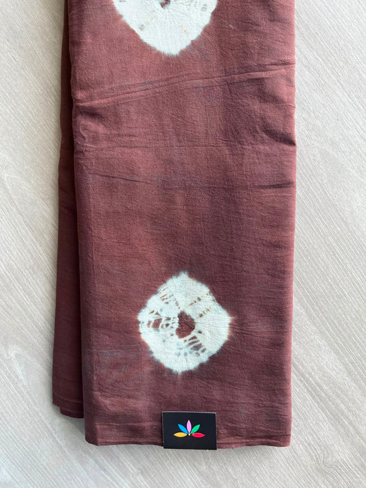 Deep Coffee Brown Shibori Handcrafted Cotton Saree - 33464