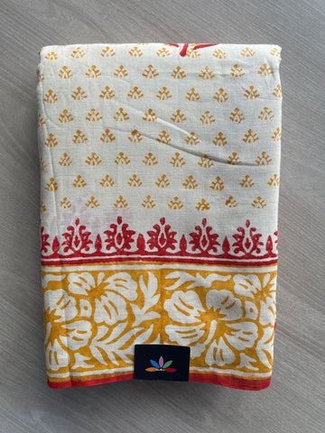 Handblock Printed Premium Cotton Saree - 35479