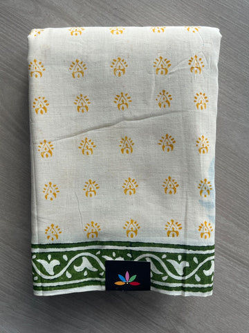 Handblock Printed Premium Cotton Saree - 35480