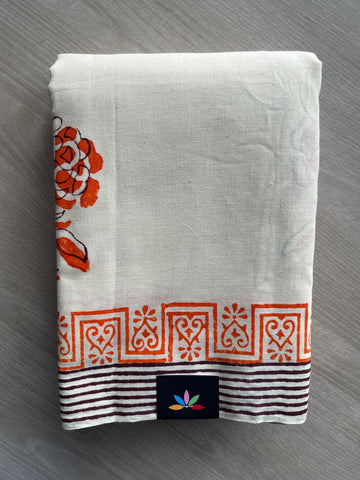 Handblock Printed Premium Cotton Saree - 35481