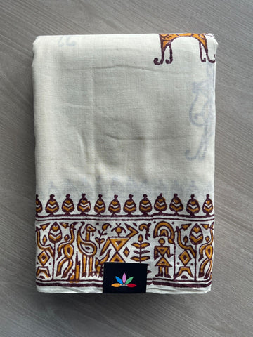 Handblock Printed Premium Cotton Saree - 35482