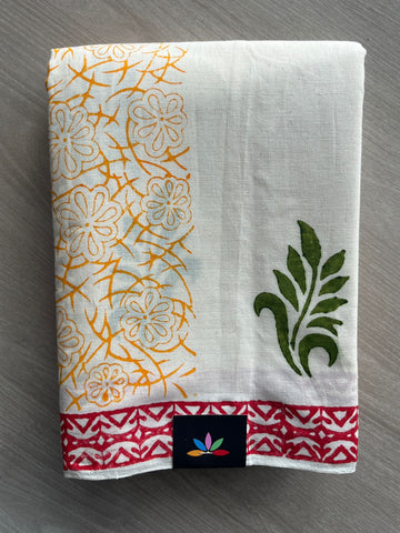 Handblock Printed Premium Cotton Saree - 35483