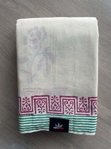 Handblock Printed Premium Cotton Saree - 35484