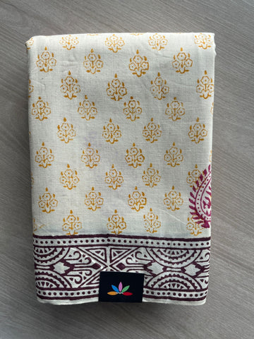 Handblock Printed Premium Cotton Saree - 35485