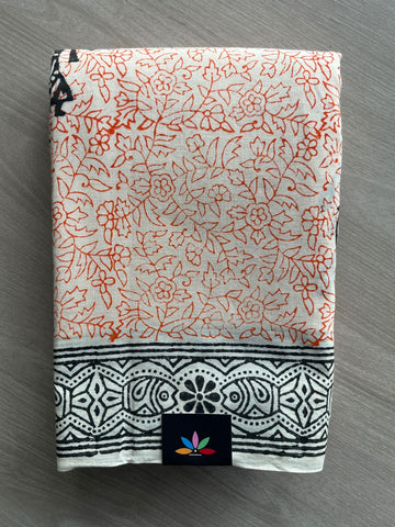 Handblock Printed Premium Cotton Saree - 35486
