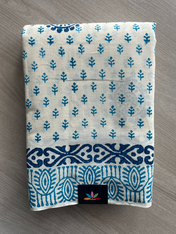 Handblock Printed Premium Cotton Saree - 35488
