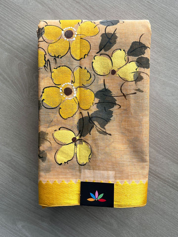 Hand Painted Bengal Cotton Saree (Without Blouse) - 35533