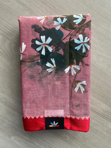Dusty Rose Hand Painted Bengal Cotton Saree (Without Blouse) - 35839