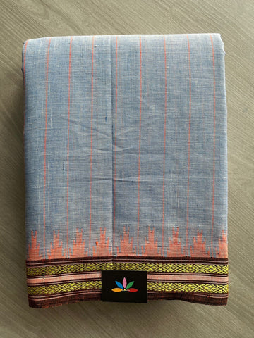 Hit Gray Kuppadam Border Handspun and Handwoven Kora Cotton Saree - 32034