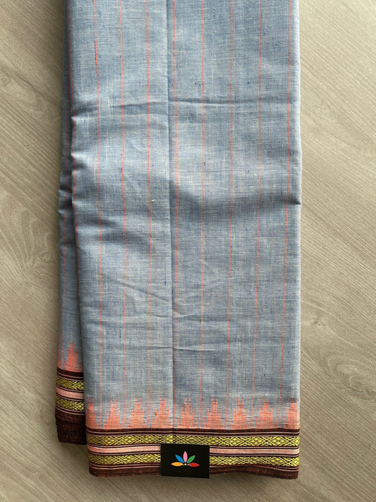 Hit Gray Kuppadam Border Handspun and Handwoven Kora Cotton Saree - 32034