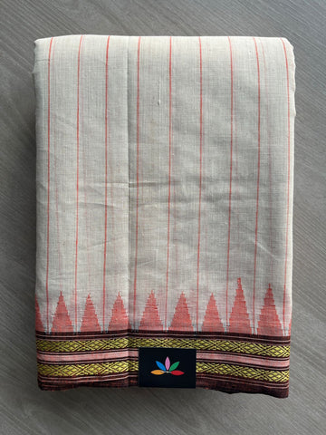 Royal Beige Kuppadam Border Handspun and Handwoven Kora Cotton Saree - 32035