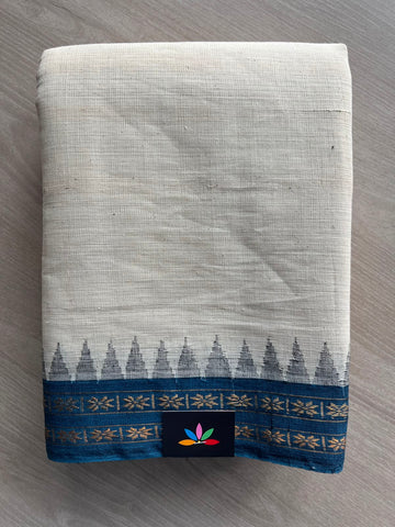 Kuppadam Border Handspun and Handwoven Kora Cotton Saree - 33938-33939