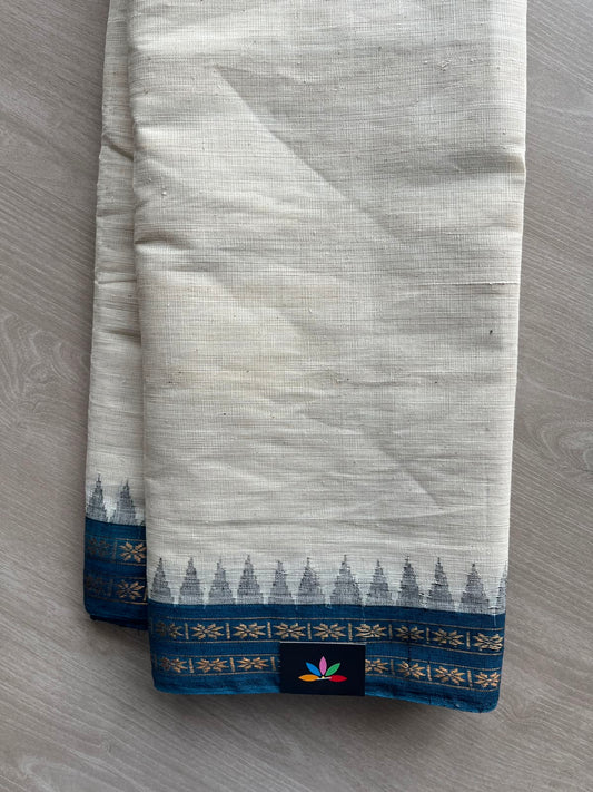 Kuppadam Border Handspun and Handwoven Kora Cotton Saree - 33938-33939