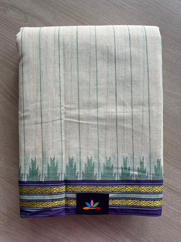 Kuppadam Border Handspun and Handwoven Kora Cotton Saree - 34549
