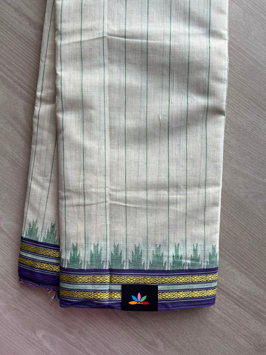 Kuppadam Border Handspun and Handwoven Kora Cotton Saree - 34549