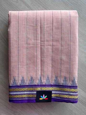 Kuppadam Border Handspun and Handwoven Kora Cotton Saree - 34550