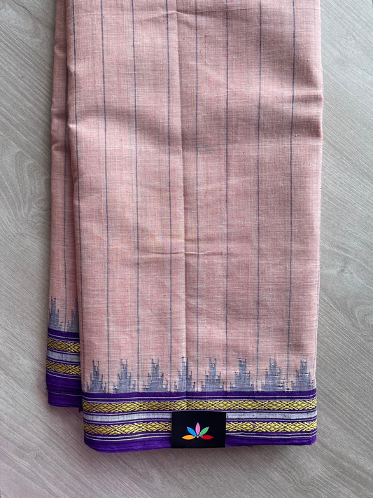 Kuppadam Border Handspun and Handwoven Kora Cotton Saree - 34550