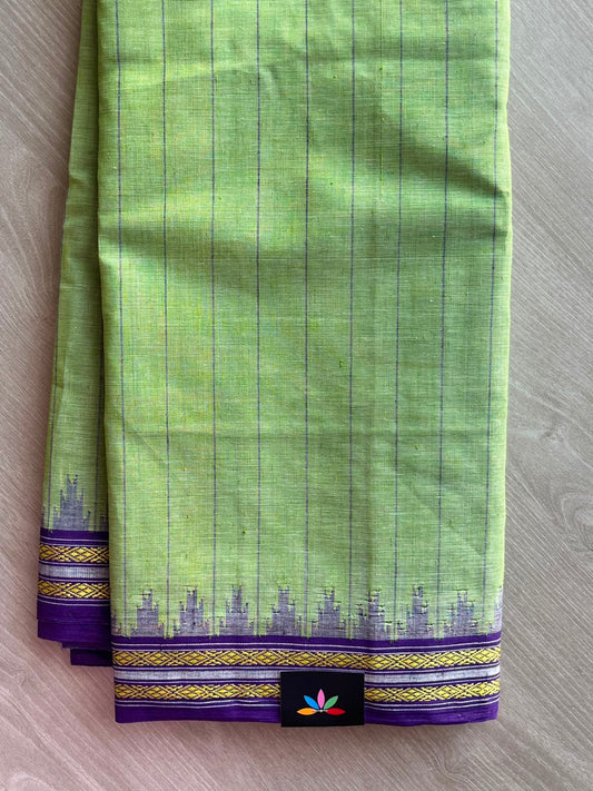 Kuppadam Border Handspun and Handwoven Kora Cotton Saree - 34551