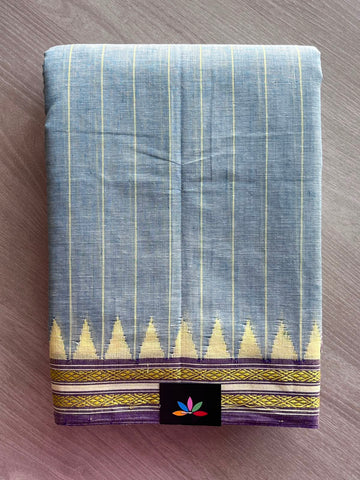 Kuppadam Border Handspun and Handwoven Kora Cotton Saree - 34552