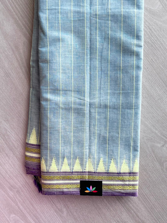 Kuppadam Border Handspun and Handwoven Kora Cotton Saree - 34552