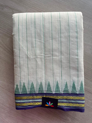Kuppadam Border Handspun and Handwoven Kora Cotton Saree - 34553