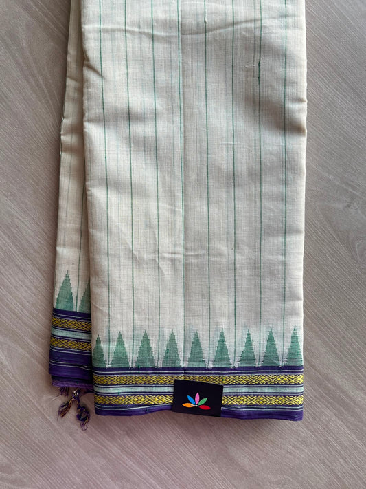 Kuppadam Border Handspun and Handwoven Kora Cotton Saree - 34553