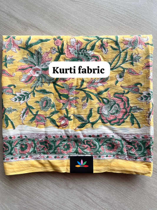 Yellow & White Hand Block Printed Cotton 3 Piece Unstitched Suit Set with Cotton Duppata -30580