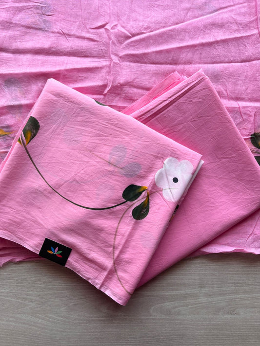 Blush Pink Shade Hand Block Printed Cotton 3 Piece Unstitched Suit Set with Cotton Duppata -30582