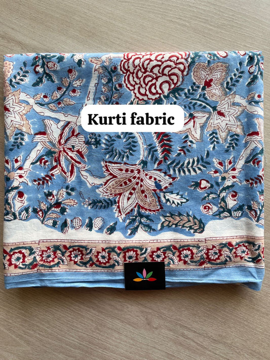 Light Blue & White Hand Block Printed Cotton 3 Piece Unstitched Suit Set with Cotton Duppata -30583
