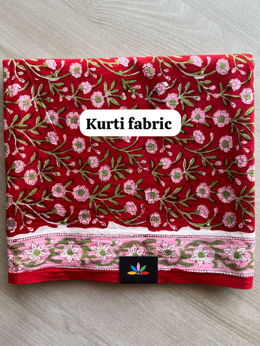 Deep Red & White Hand Block Printed Cotton 3 Piece Unstitched Suit Set with Cotton Duppata -30584