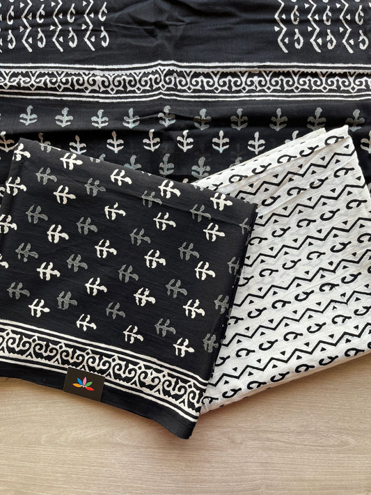 Hand Block Printed Cotton 3 Piece Unstitched Suit Set with Cotton Duppata -30586
