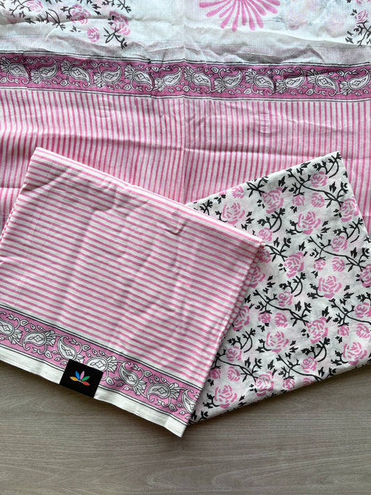 Hand Block Printed Cotton 3 Piece Unstitched Suit Set with Cotton Duppata -30587