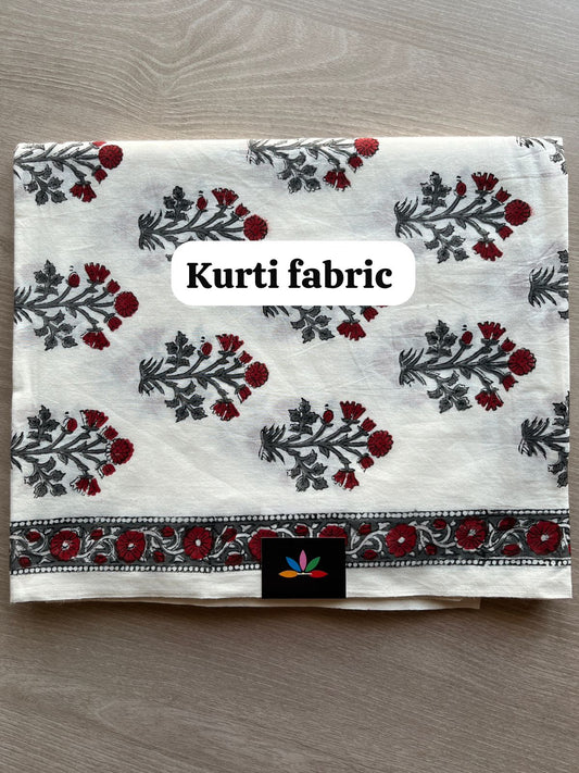 Hand Block Printed Cotton 3 Piece Unstitched Suit Set with Cotton Duppata -30589