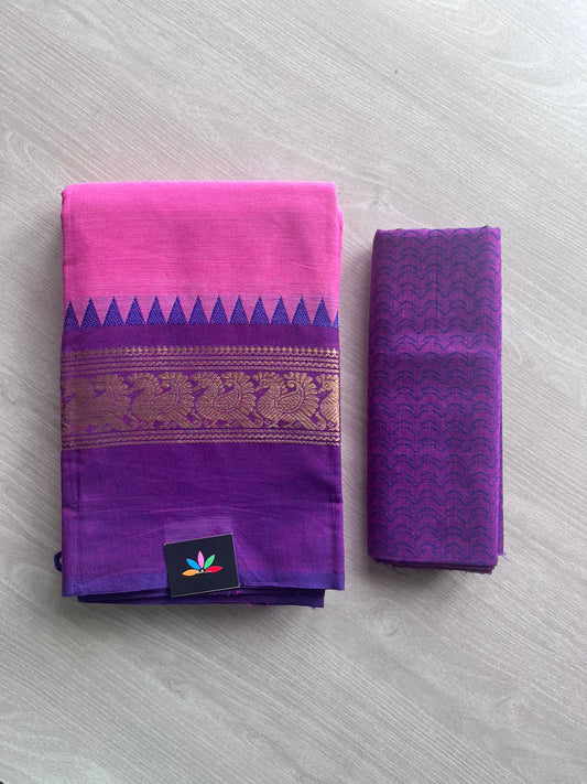 Chettinad cotton Saree with zari border-3346