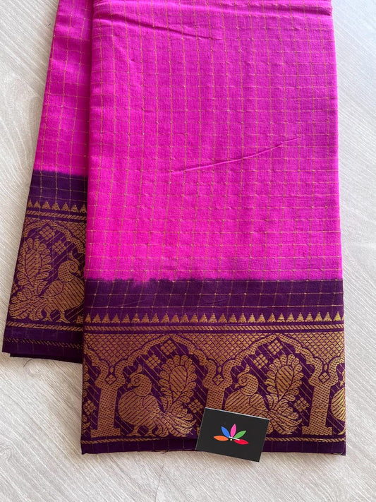 Zari Checks Contrast Border Cotton Saree -9640-9641