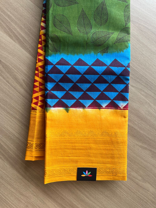 Printed Contrast Border Cotton Saree-21093