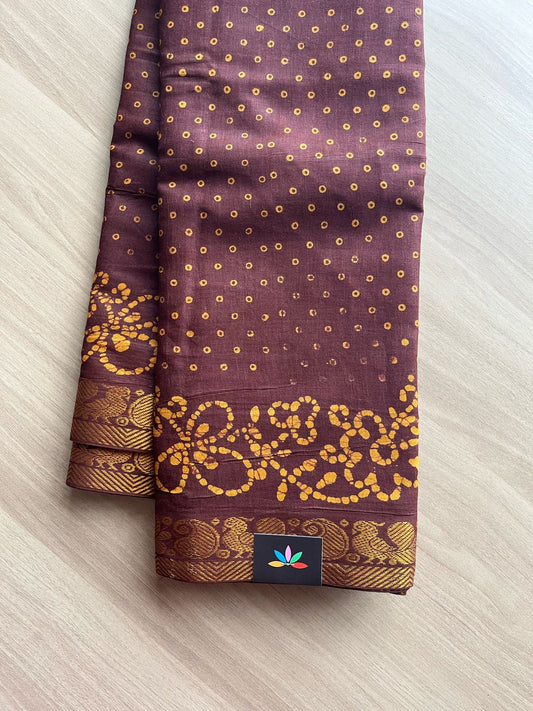 Zari Border Printed Cotton Saree -22019