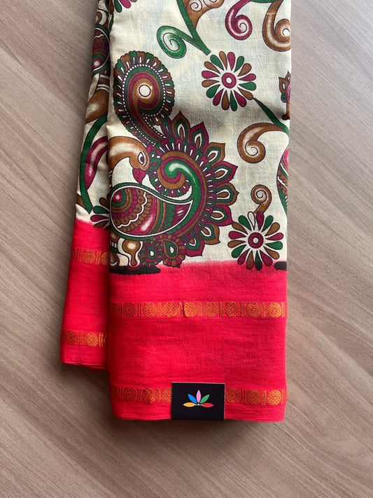 Kalamkari Print Rudrakhsam Border Cotton Saree -22026