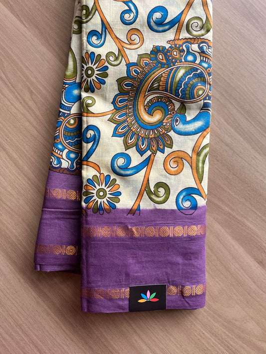 Kalamkari Print Rudrakhsam Border Cotton Saree -22027
