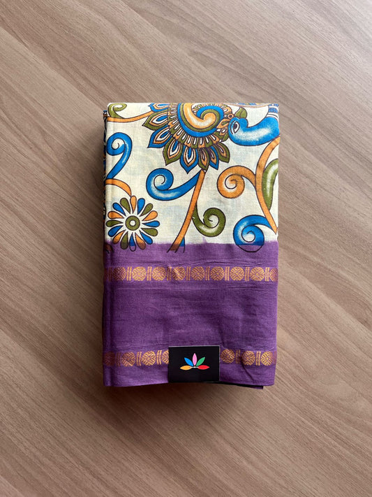Kalamkari Print Rudrakhsam Border Cotton Saree -22027