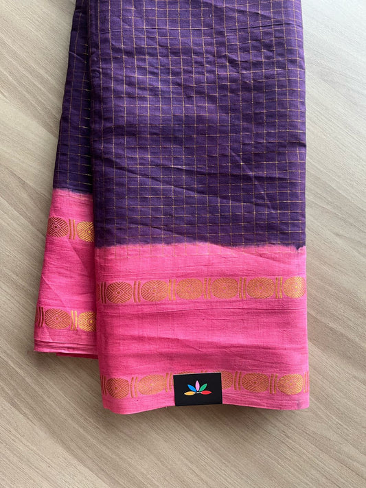 Zari Checks Contrast Border Cotton Saree-22068