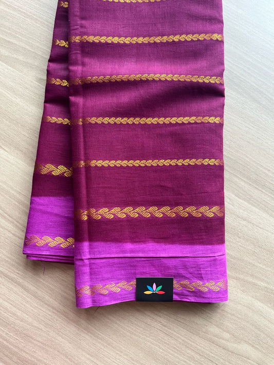 Contrast Border Vine Stripe Cotton Saree -22069