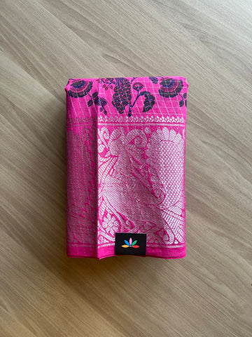 Zari Checks Floral Design Cotton Saree-22334