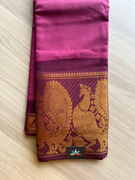 Contrast Mayil Border Cotton Saree-22337