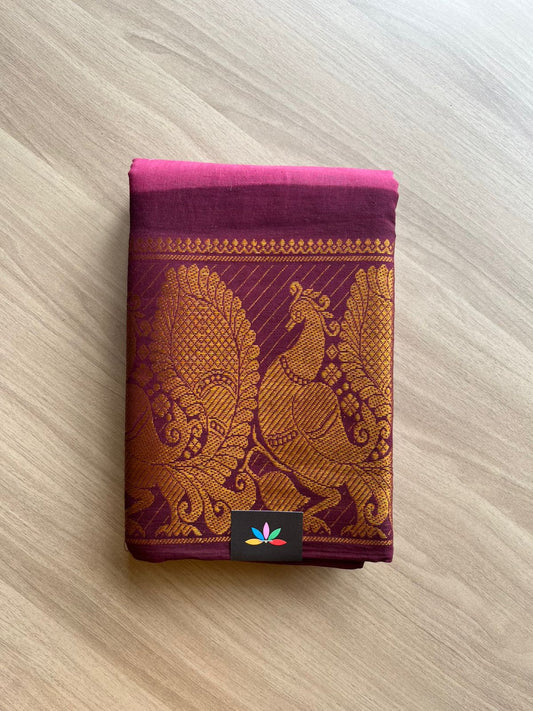 Contrast Mayil Border Cotton Saree-22337